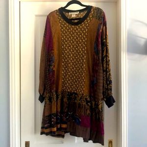 Vintage Nordstrom color block pattern earth tone boho dress